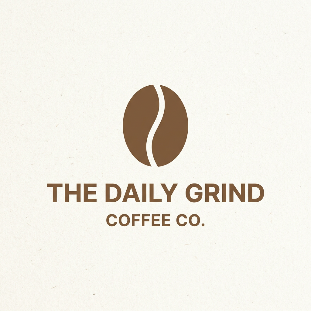 A minimalist coffee shop logo: a simple coffee-bean mark and clean text in one colour